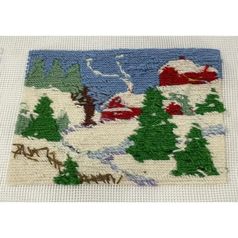 Winter Farmhouse Wintery Needlepoint Scene Beautifully Finished NEEDS FRAME!
